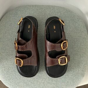 Zara women’s Dark Brown Sandals with Gold Accents